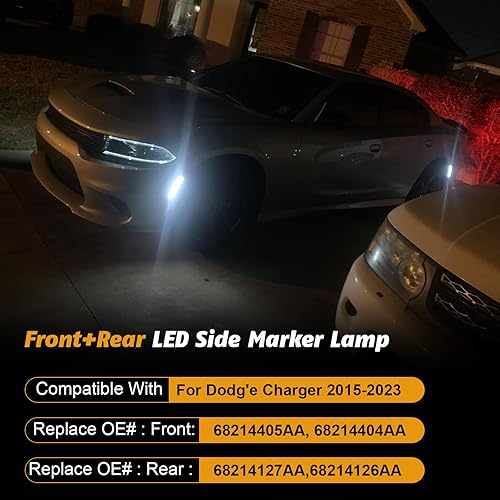 Miniatura 2 de Luces de marcador laterales para Dodg'e Charger 2015-2025  4 luces LED delanteras y traseras para guardabarros, lámpara de estacionamiento blanca