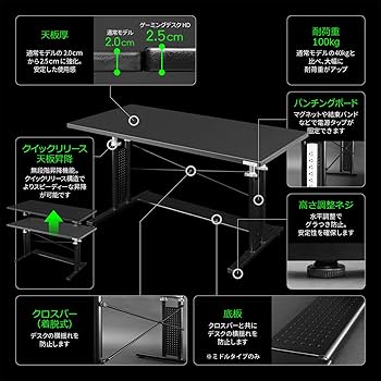 Amazon.co.jp: Bauhutte( バウヒュッテ ) ゲーミングデスクHD 昇降式