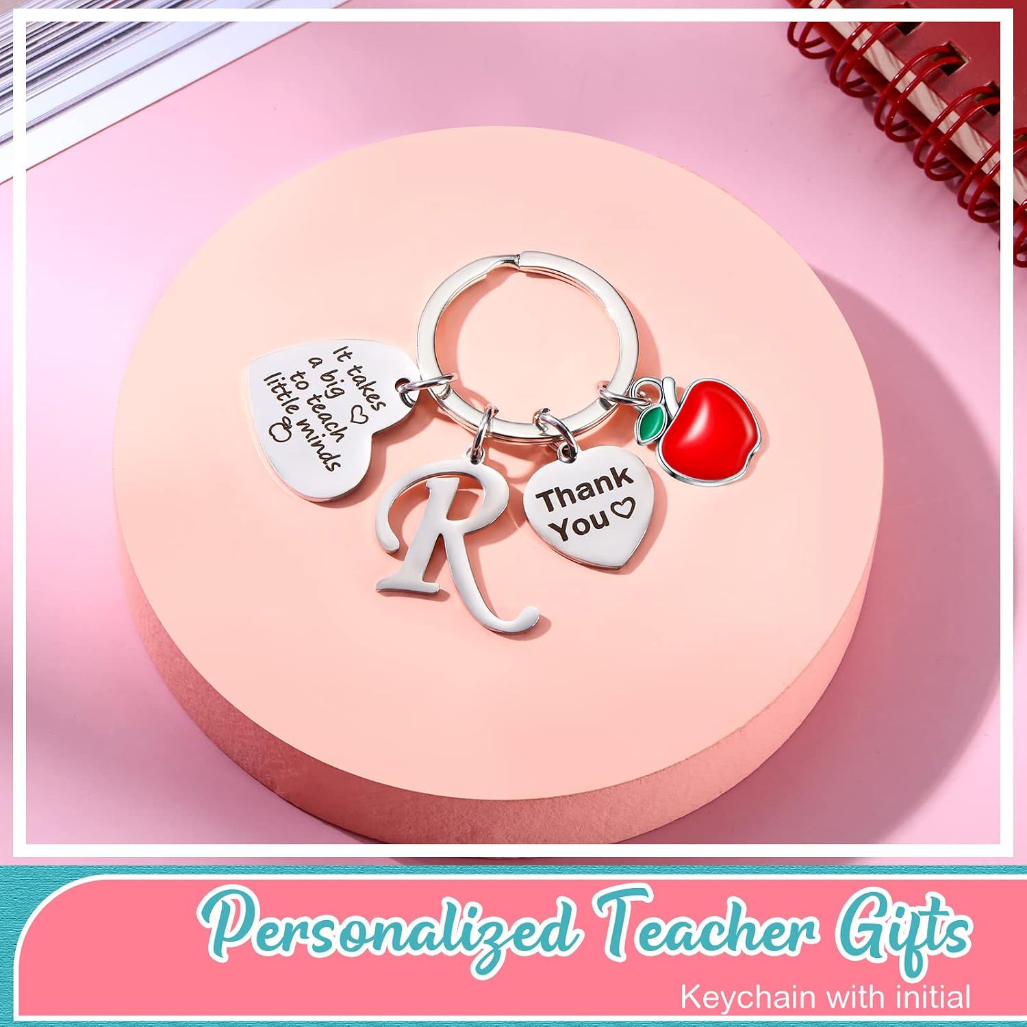 MTLEE 2 Pcs Teacher Gifts Set, Canvas Makeup Bag with Keychain,R Shape image 3
