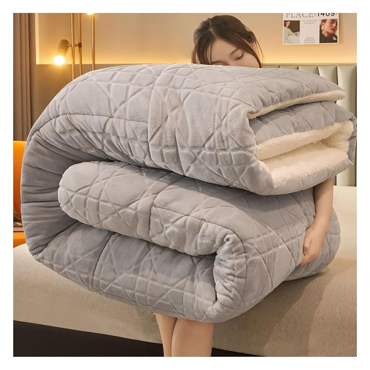 Thickened Double Comforter Winter Coverless Duvet | Soft Fluffy Lamb Fleece Quilt | Beige | Warm Gift Quilt | Double Sided | Soft and Comfortable — image 1
