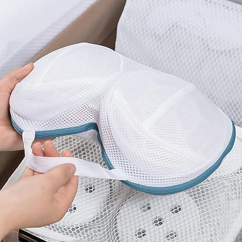 Miniatura 6 de Juego de 3 bolsas de lavado de brasier para ropa interior, ropa interior, conjunto de bolsas para lavadora con cremallera, color azul delicado