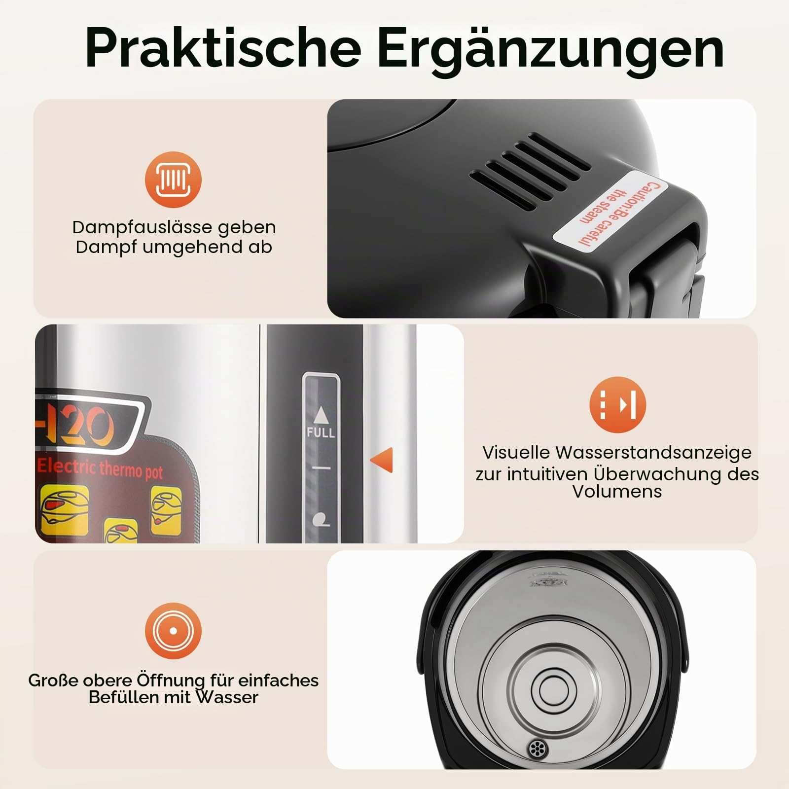 Elektrische Thermokanne 4 Liter Wasserspender Heißwasserspender Wasserkocher Teekanne 750 W Edelstahl Wasserkocher Thermoskanne Heisswasserspender (Schwarz)