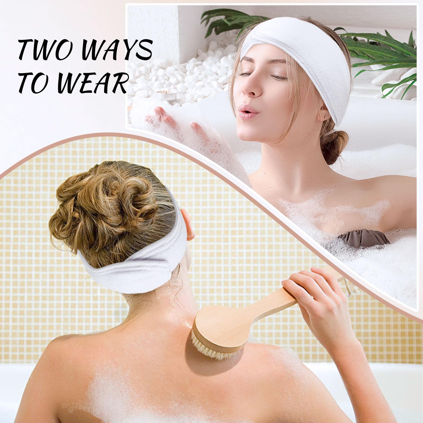 TUONYIS 6 Pcs Spa Facial Headband,Facial Women Makeup Hairband,Skincare Hair Band Towel Headband With Adjustable Magic Sticker (White - Image 4