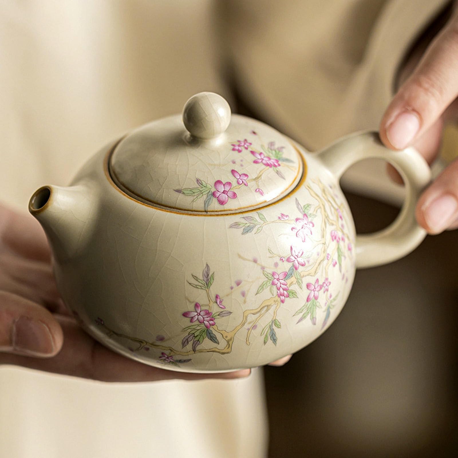 Chiński zestaw do herbaty Kung Fu z otwartym czajniczkiem o pojemności 180 ml/6 uncji, ceramiczny zestaw do herbaty Kung Fu, wypalany w piecu Ru w kolorze różowym, z okazji Święta Wiosny