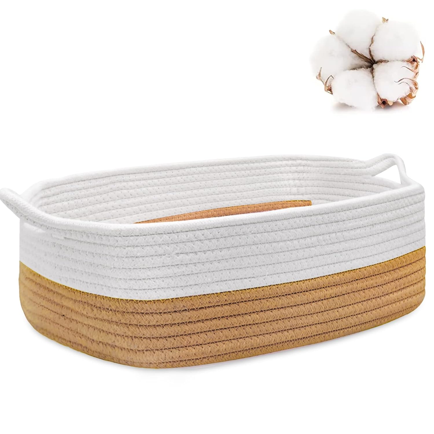 ABenkle Small Storage Basket with Handles, Cotton Rope Woven Dog Cat Toy Bin, Decorative Shelves Closet Organizing for Nursery Laundry Bedroom Bathroom, 14.2''x 11''x 5.1'' Brown 14.2''x 11''x 5.1''