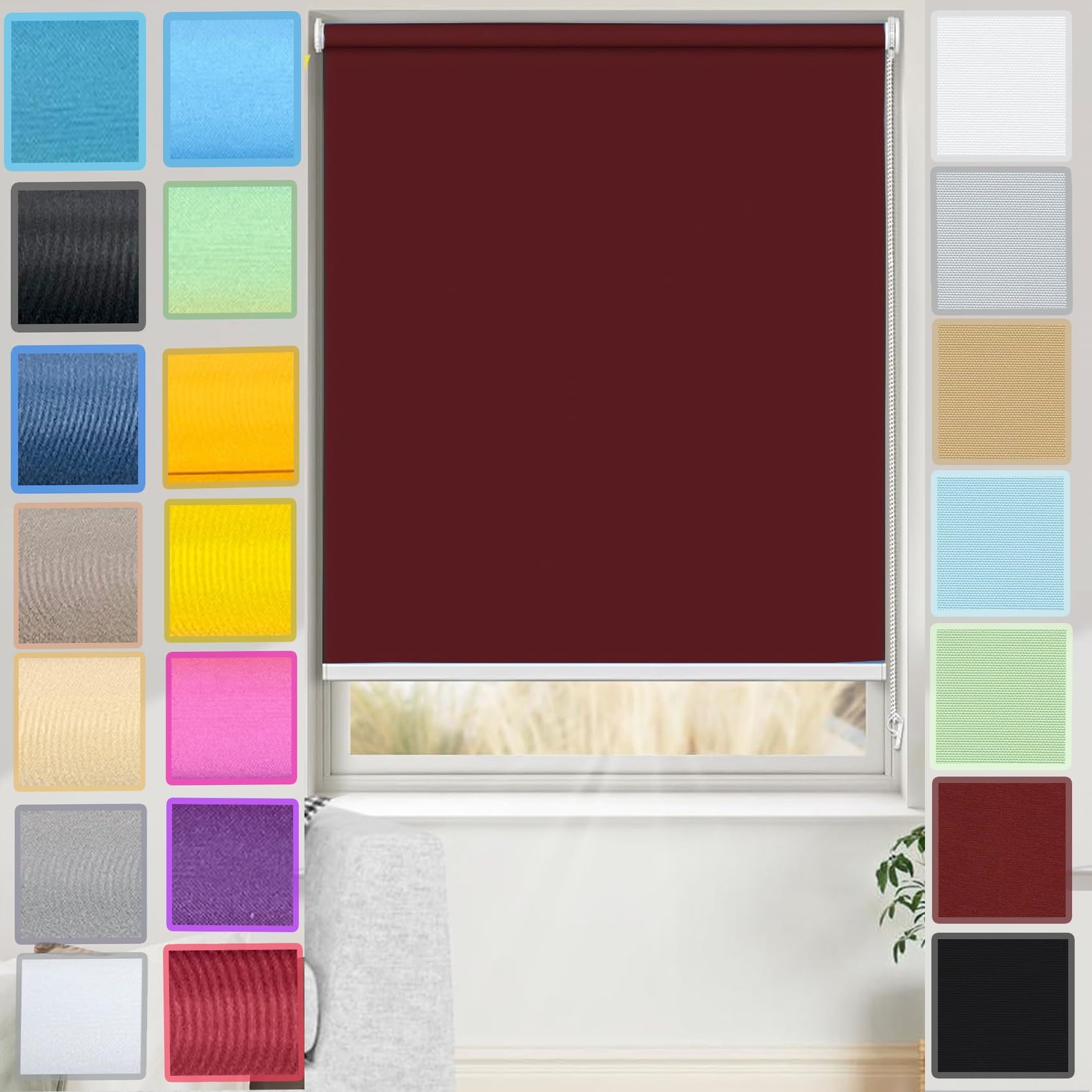 Store bateau 100% occultant thermique 80 x 120 cm en tissu imperméable pour fenêtre et porte Rouge Fixations incluses