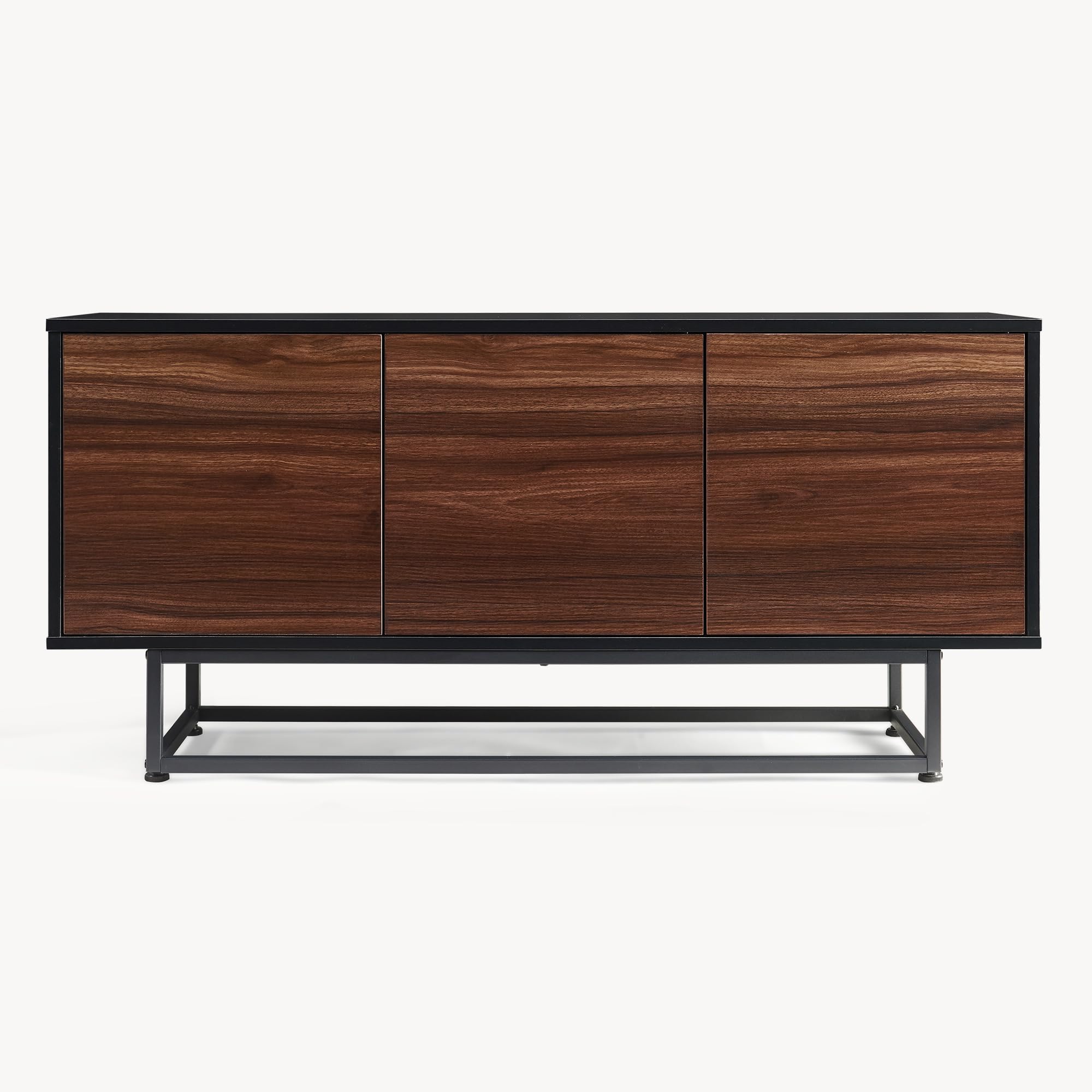[en.casa] Armadietto Credenza Bassa con 3 Ante Push-Open Piedistallo in Metallo Mobile Contenitore per Soggiorno Camera Ingresso 120x30x55 cm Nero/Effetto Noce