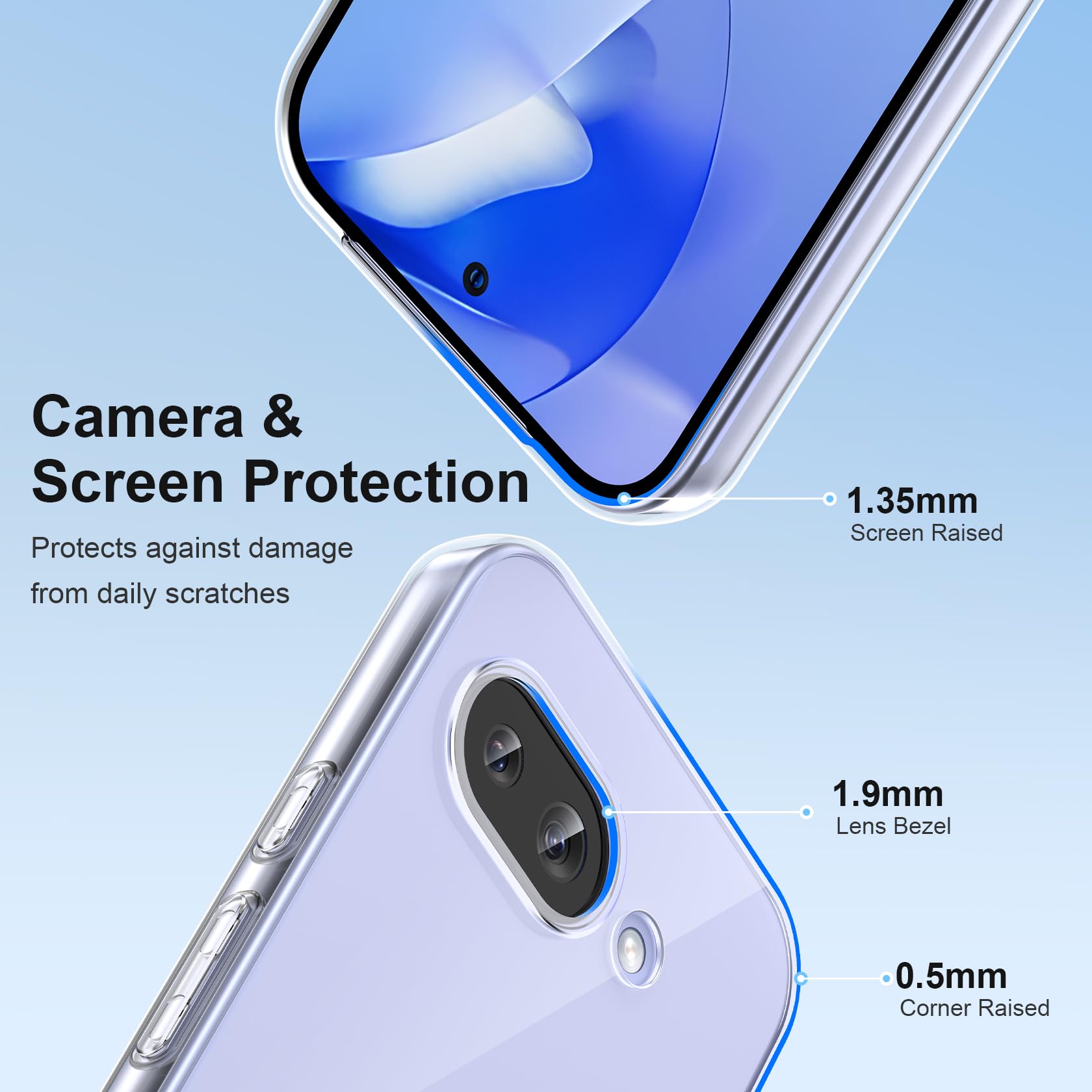 FLLAO Cover Compatibile con Google Pixel 9A 5G con 3 Pellicola Vetro Temperato, Custodia Trasparente Ultra Sottile Silicone TPU Morbido Case Protettivo Trasparente