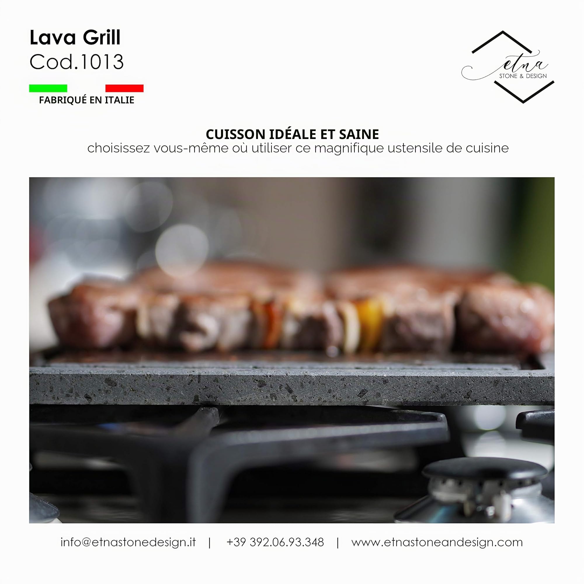 LAVA GRILL Basic 30 x 30 cm PLAQUE DE CUISSON EN PIERRE DE LAVE ETNEA POLIE POUR FOUR ET BARBECUE CUISSON VIANDE, POISSON, LÉGUMES ET PIZZA