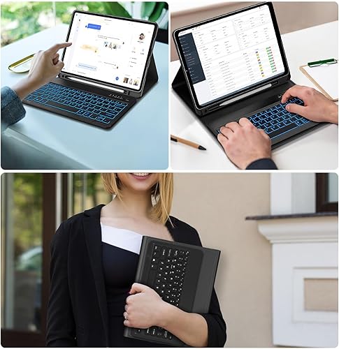 Miniatura 7 de FARYODI Funda para iPad Pro 12.9 con teclado  Inalámbrico desmontable, retroiluminación de 7 colores, soporte para lápices, parte trasera de TPU