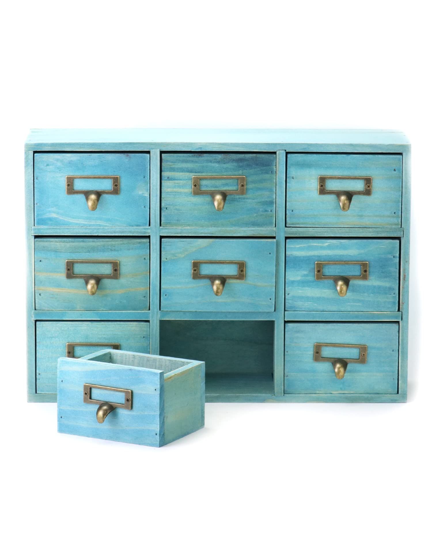 Organizador de cajones de escritorio, gabinete de boticario vintage de madera con 9 cajones, oficina en casa y té y tocador, organización y almacenamiento de dormitorio, gabinete de boticario 2