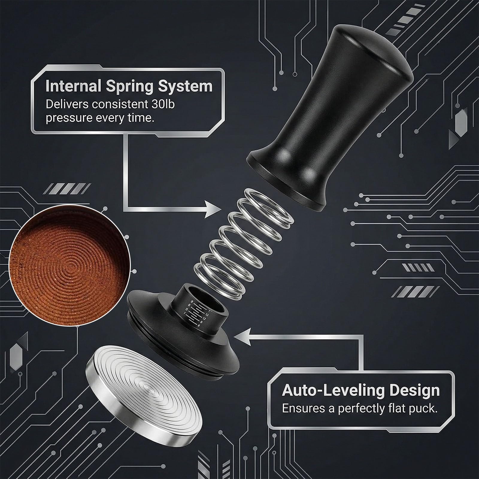 Tamper per Caffè 51 mm con Tappetino e Wdt Tool, Pressino per Caffè Espresso a Molla Pressino per Caffè con Scala Graduata Pressa Caffè Professionale Pressino per Caffe in 304 Acciaio Inox