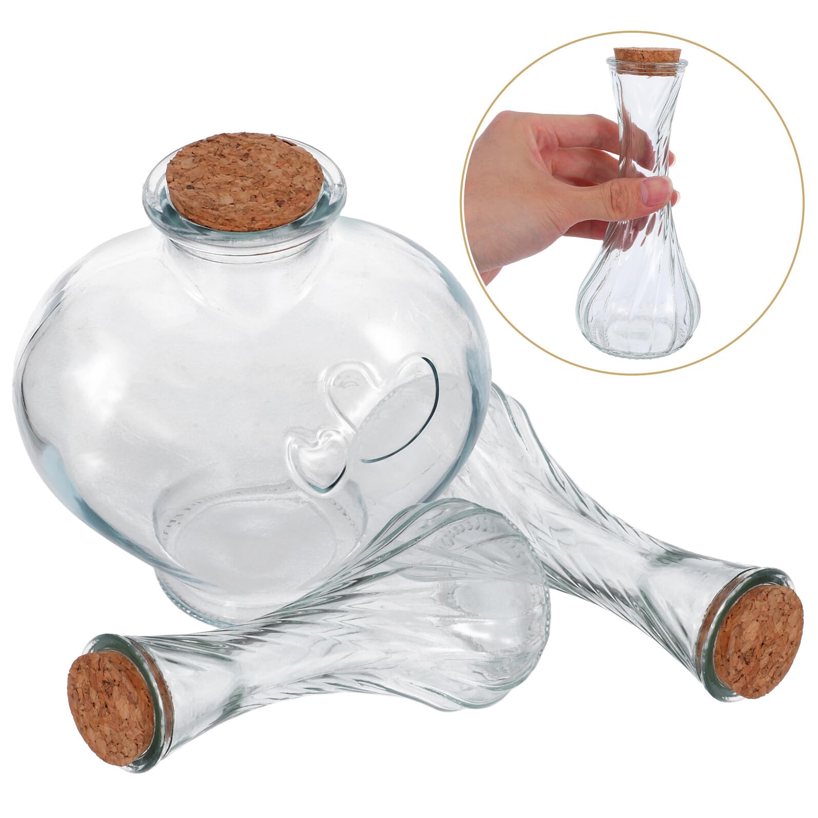 3 Stück Verkorkte Kleiner Glasflaschen für Sandzeremonie Herzflasche Fläschchen aus Klarem Glas Dekorative Hochzeits Erinnerungsstücke mit Korken Gästegeschenk für Hochzeit