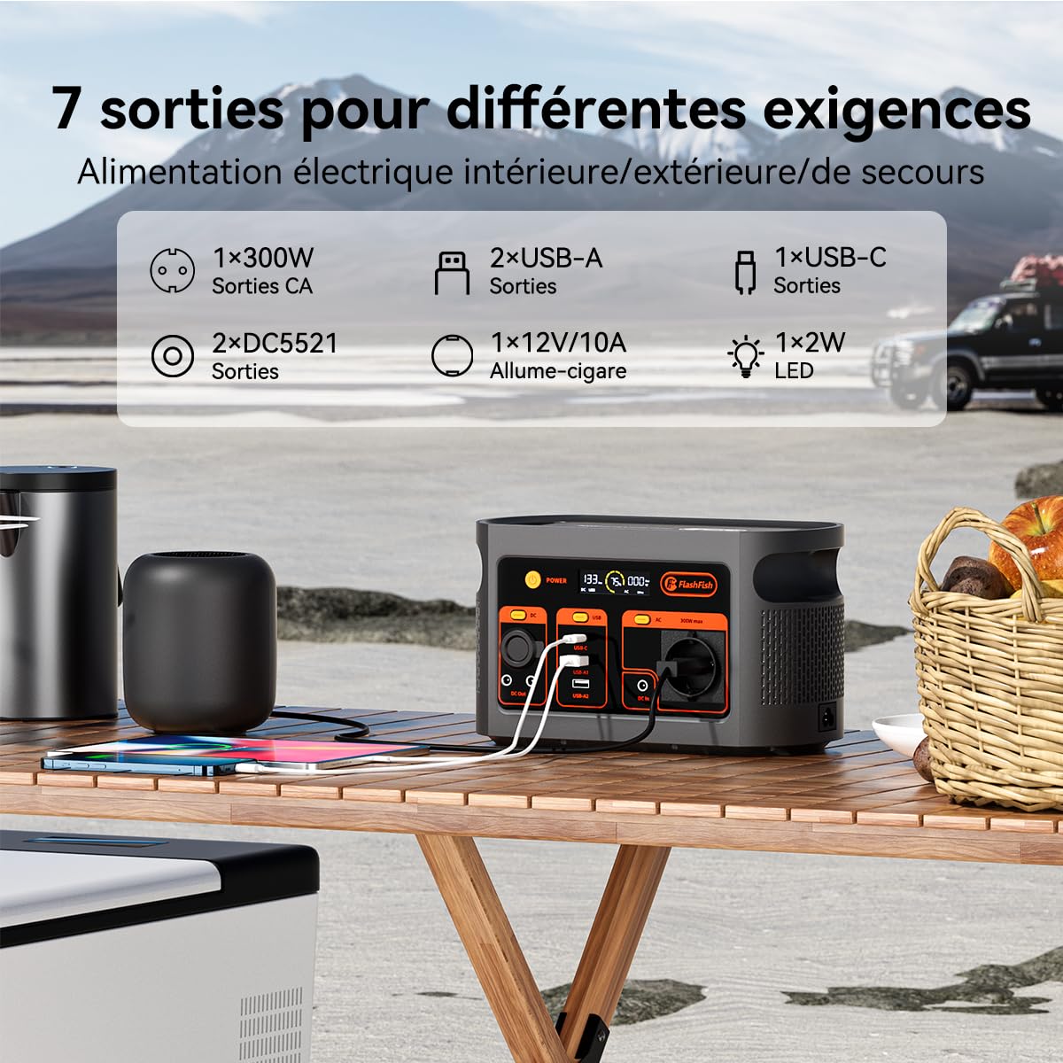 FlashFish 300W Generateur Electrique Portable avec Panneau Solaire 100W, 179,2Wh Batterie LiFePO4, Charge Rapide de 0 à 80% en 1H, Fonction EPS, Station Électrique pour Camping, RV, Voyages, Urgence