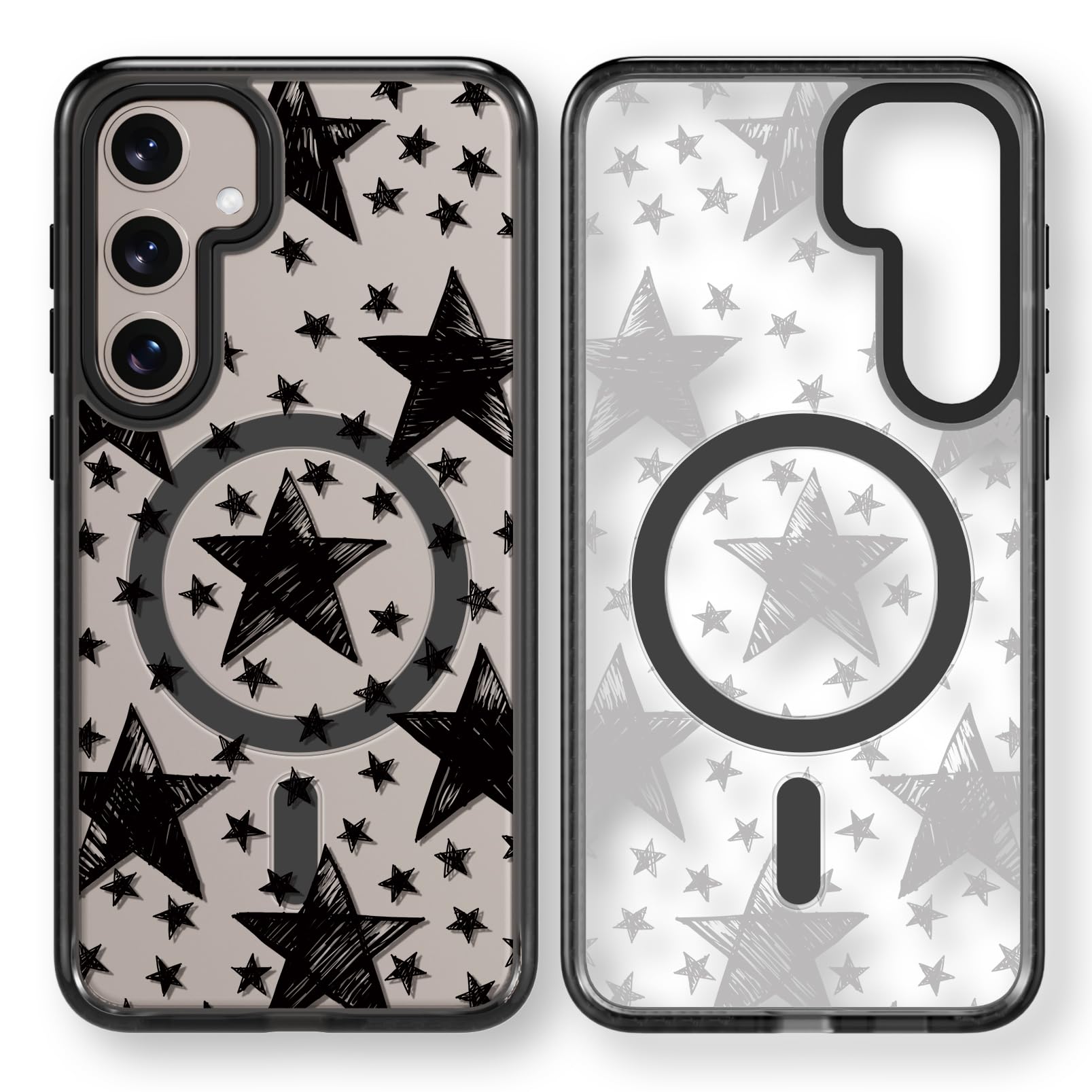 Rosarnnah for Samsung Galaxy S24 Case Aesthetic Black, Drawing Star | Compatible with Magsafe 6.2" Phone Case, Cute Funny Pattern Design for Girls Women, Durable Shockproof 6.6ft Drop Protection Drawing Star(M24) Magnetic Case Samsung Galaxy S24
