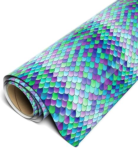 Siser EasyPatterns HTV Rollo de 12 pulgadas x 1 yarda, vinilo de transferencia de calor para planchar (escamas de sirena verde azulado) requiere
