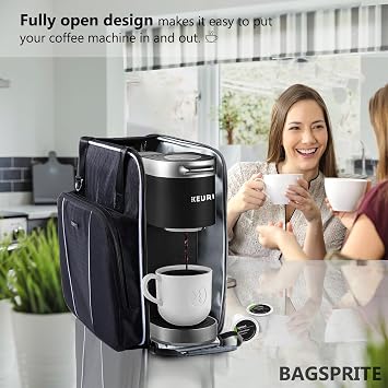 BAGSPRITE Coffee Maker Travel Bag Compatible with Keurig K-Mini or K-Mini Plus, Single Serve Coffee Brewer Carrying Case with Multiple Pockets for K-Cup Pods, Storage Bag With Shoulder Strap