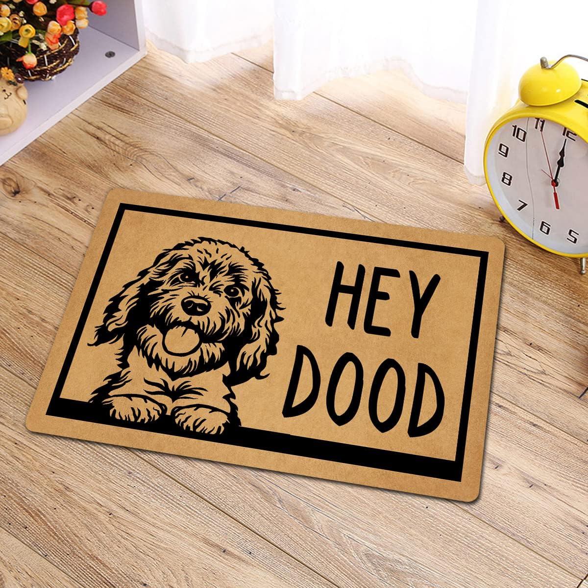 Funny Hey Dood Golden Doodle Dog Floor Mat Rug Non-Slip Entrance Indoor Outdoor Bathroom Kitchen Home Doormat Rubber 23.6 by 15.7 inch