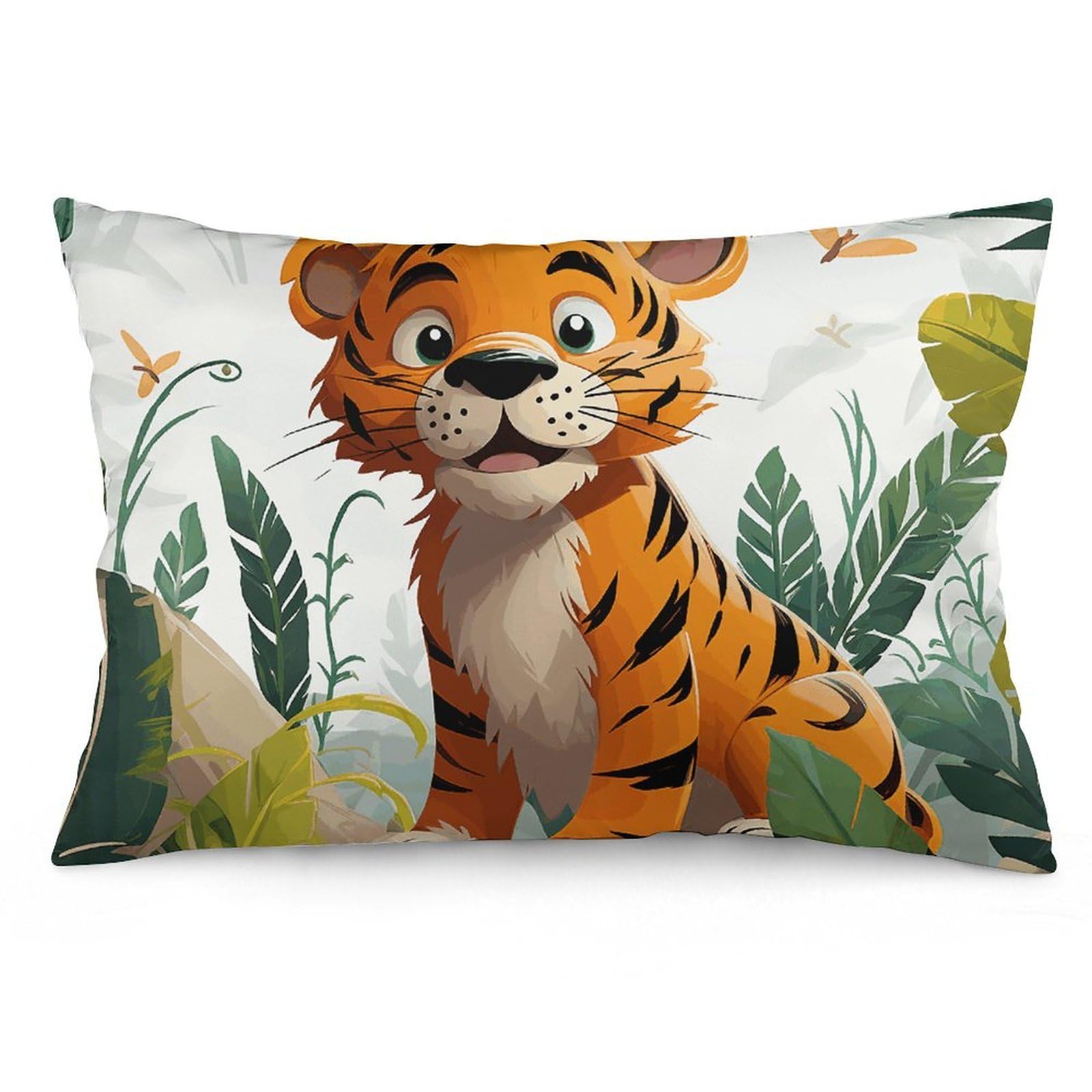 2 Pack Pillow Cases for Hair and Skin, Soft Breathable Pillow Case Covers with Hidden Zipper, Cartoon Tiger Pillowcase 16 "x24 Pillow Covers for Sleeping Gift