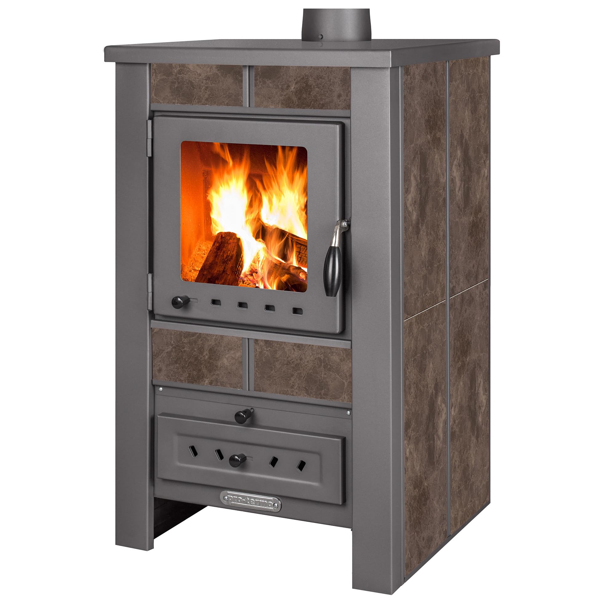 ProTermo Alpina G Mokka Kaminofen mit Schamottstein - 8 kW Heizleistung - Kaminofen Holzofen mit Sichtfenster, Bauart 1