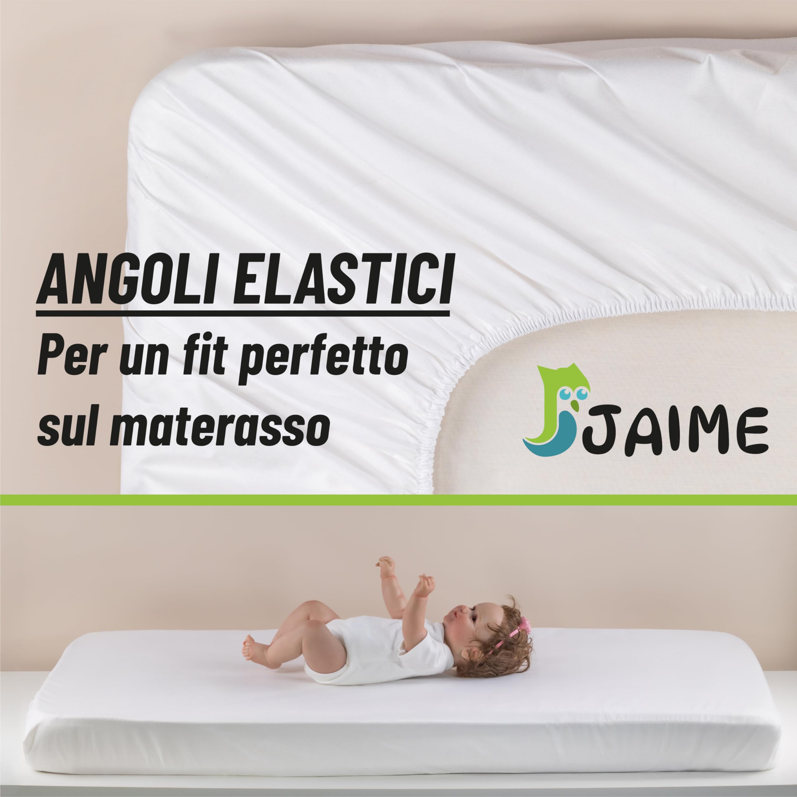 JAIME Coprimaterasso Lettino 60x120 cm, Copri Materasso Culla Neonato In Cotone Con Protezione Impermeabile
