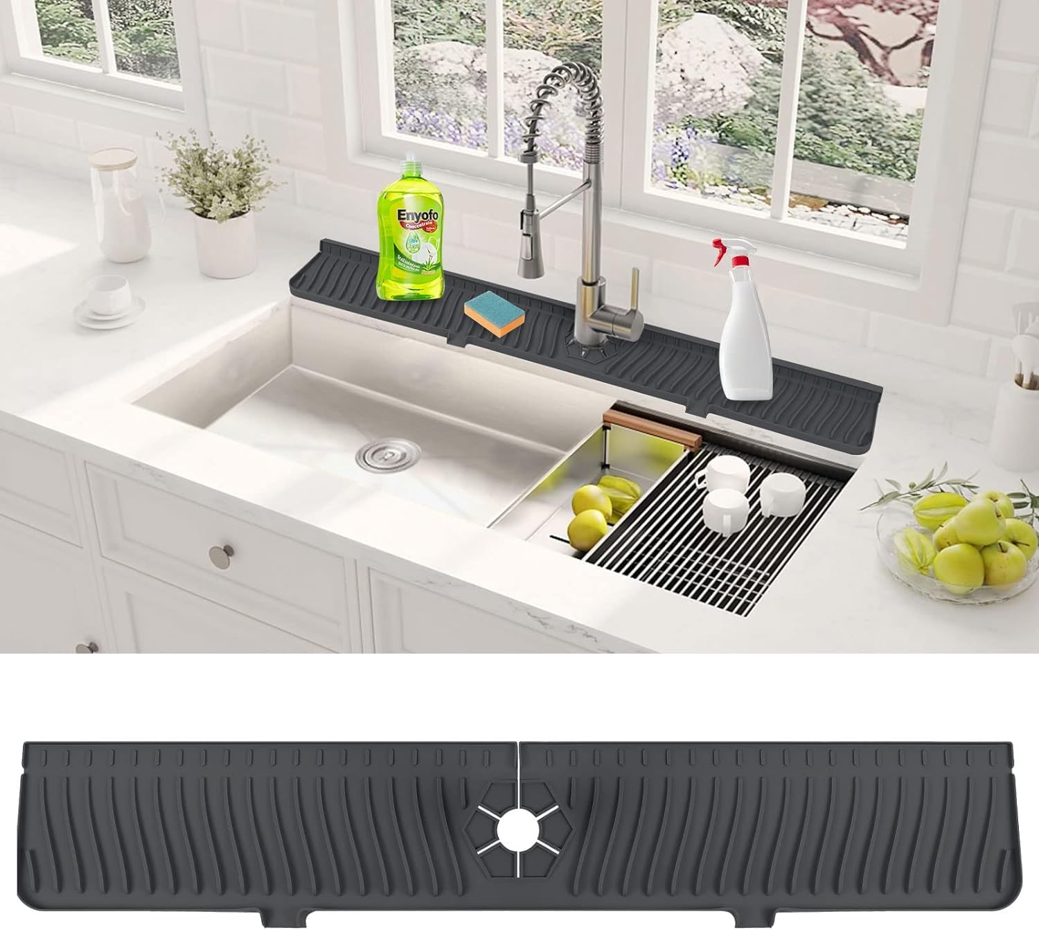 HARI Inch Silicone Faucet Mat- Sink Water Faucet Splash Guard- Faucet Mat for Kitchen Sink Splash Guard- Longer Silicone Faucet Handle Drip Catcher Tray-Sink Guard for Kitchen Sink (Black) (B0CKLRMT6T) Amazon Price History, Amazon Price Tracker