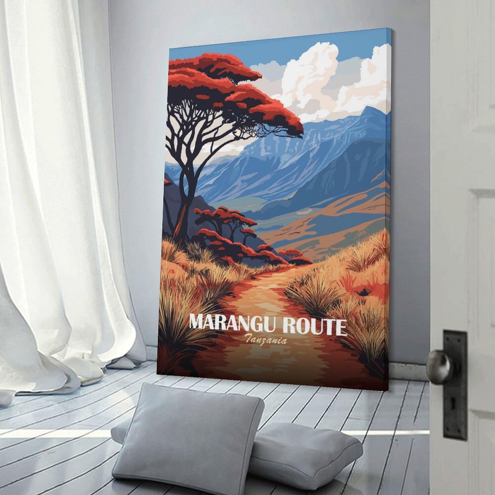 Junmoney Marangu Route Tanzania Landscape Illustration Wall Art Print 20x30inch(50x75cm), for Lounge, Study, Hallway Or Flat Walls, Decorative Artwork with Broad Appeal