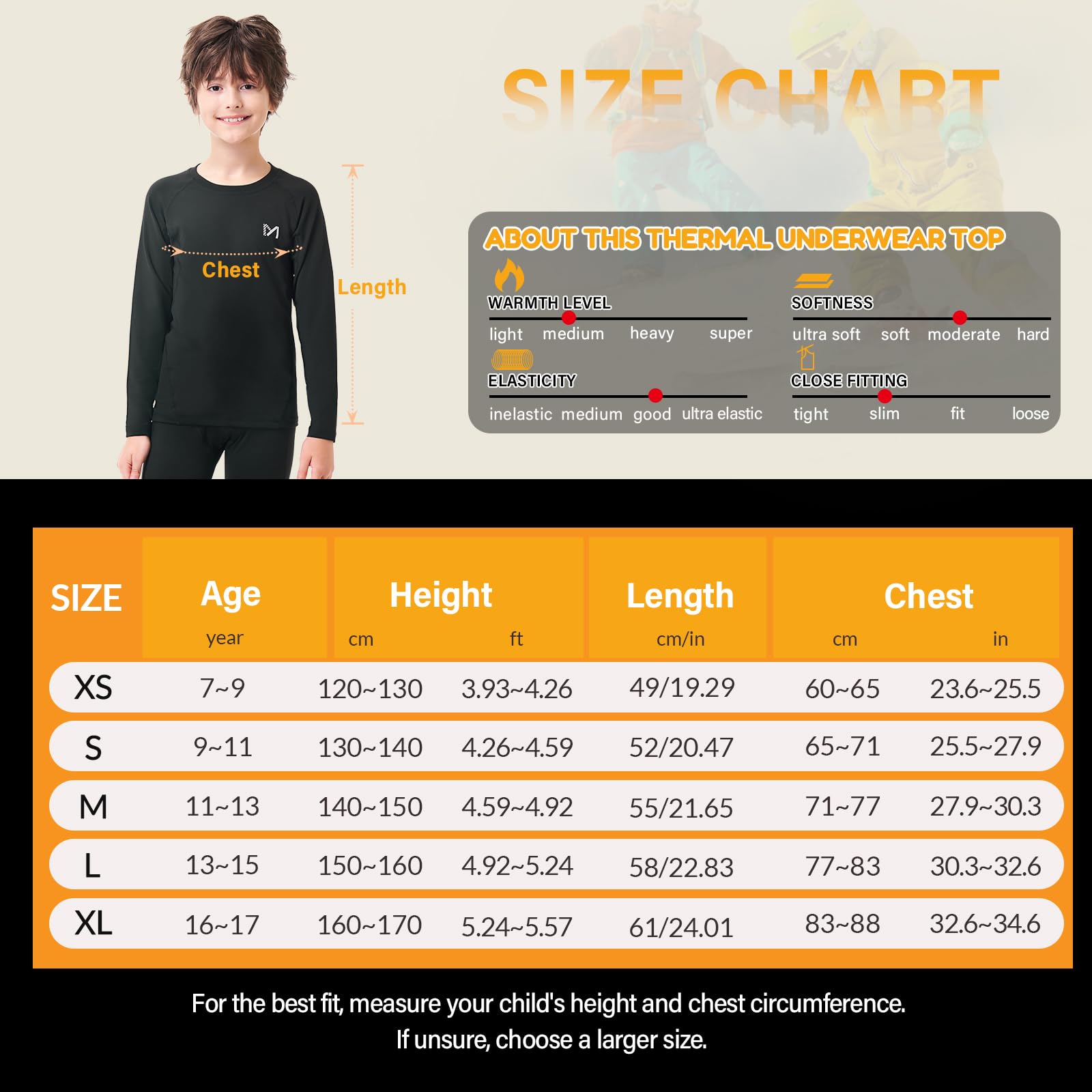 MEETYOO Maglia Termica Bambino Intimo Termico a Manica Lunga Abbigliamento Invernale Base Layer Sportivo