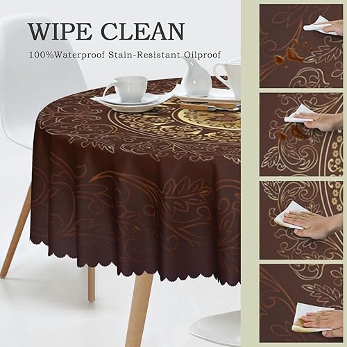 Miniatura 4 de Mantel redondo con temática de mandala, tela impermeable, decorativo, duradero, reutilizable, a prueba de derrames, resistente a las arrugas, para