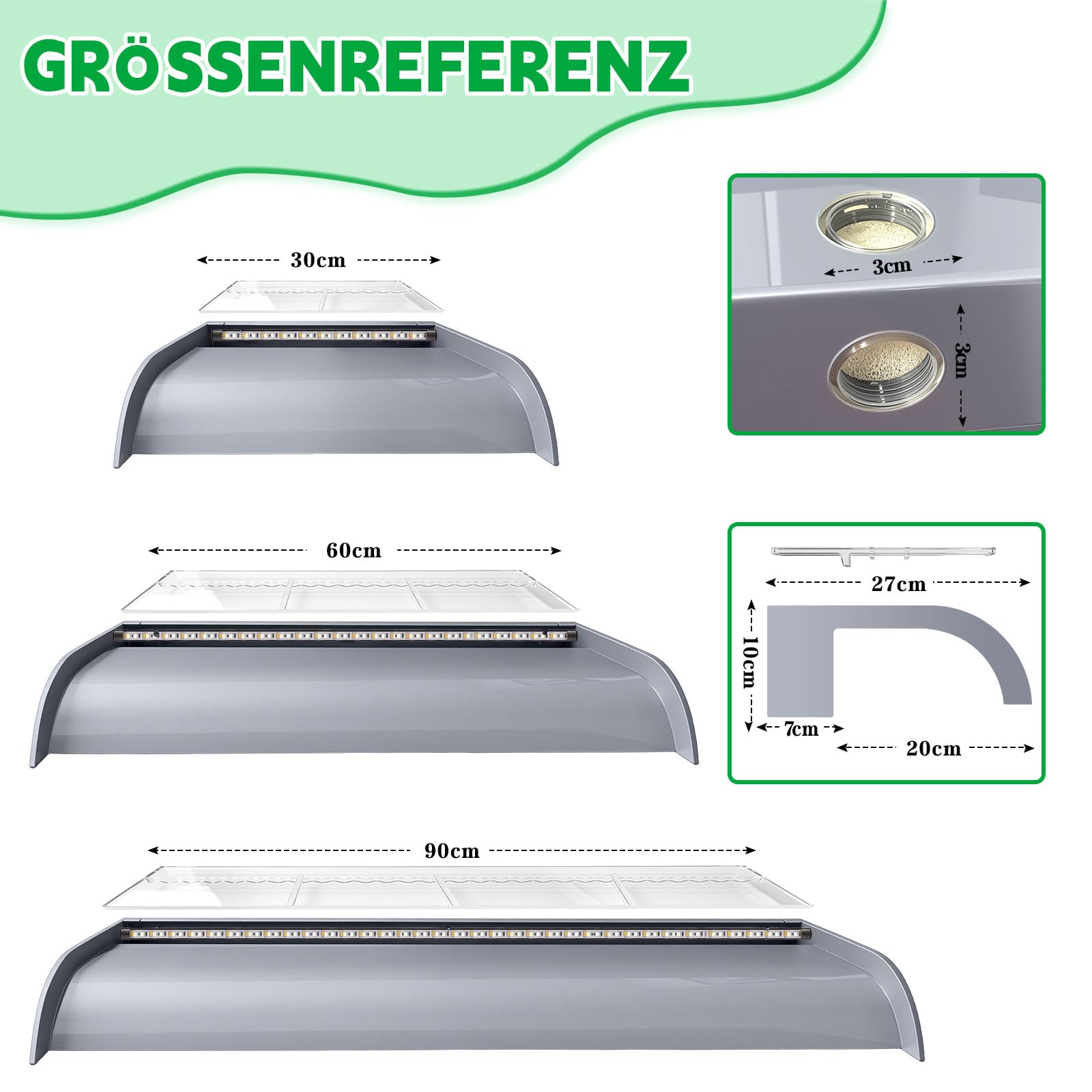 LONGRUN 60cm Gebogener Teich-Wasserfall aus Acryl mit RGB LED-Leiste & Bluetooth-App-Steuerung, Garten-Wasserfall für Teich, Pool und Schwimmbad