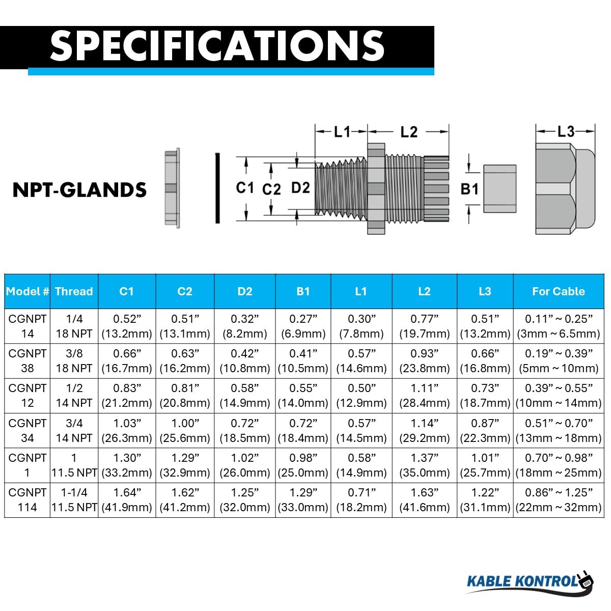 Kable Kontrol Prensaestopas de nailon para prensaestopas rectas de tamaño de cable de 13 a 18 mm, 21 PG, 50 unidades, alivio de tensión, protectores de alambre de junta impermeables para uso