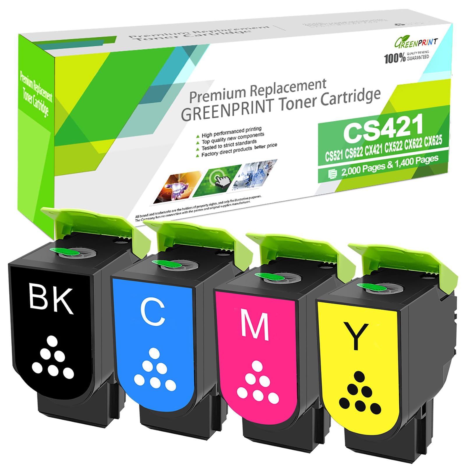 Cartucce Toner Compatibili 4 colori Set CS421 CS521 CS622 CX421 CX522 CX622 CX625 Capacità Standard per Stampanti Lexmark CS421dn CS521dn CS622de CX421adn CX522ade CX622ade CX625ade CX625adhe