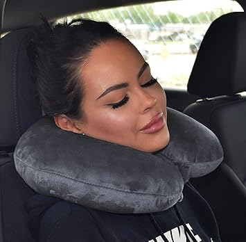 Nitsha Velvet Unisex Soft U Shape Neck Rest Pillow for Travel Flight, Train, Bus, car Ideal for Men Women Boys Girl - Color - Grey - image, photos