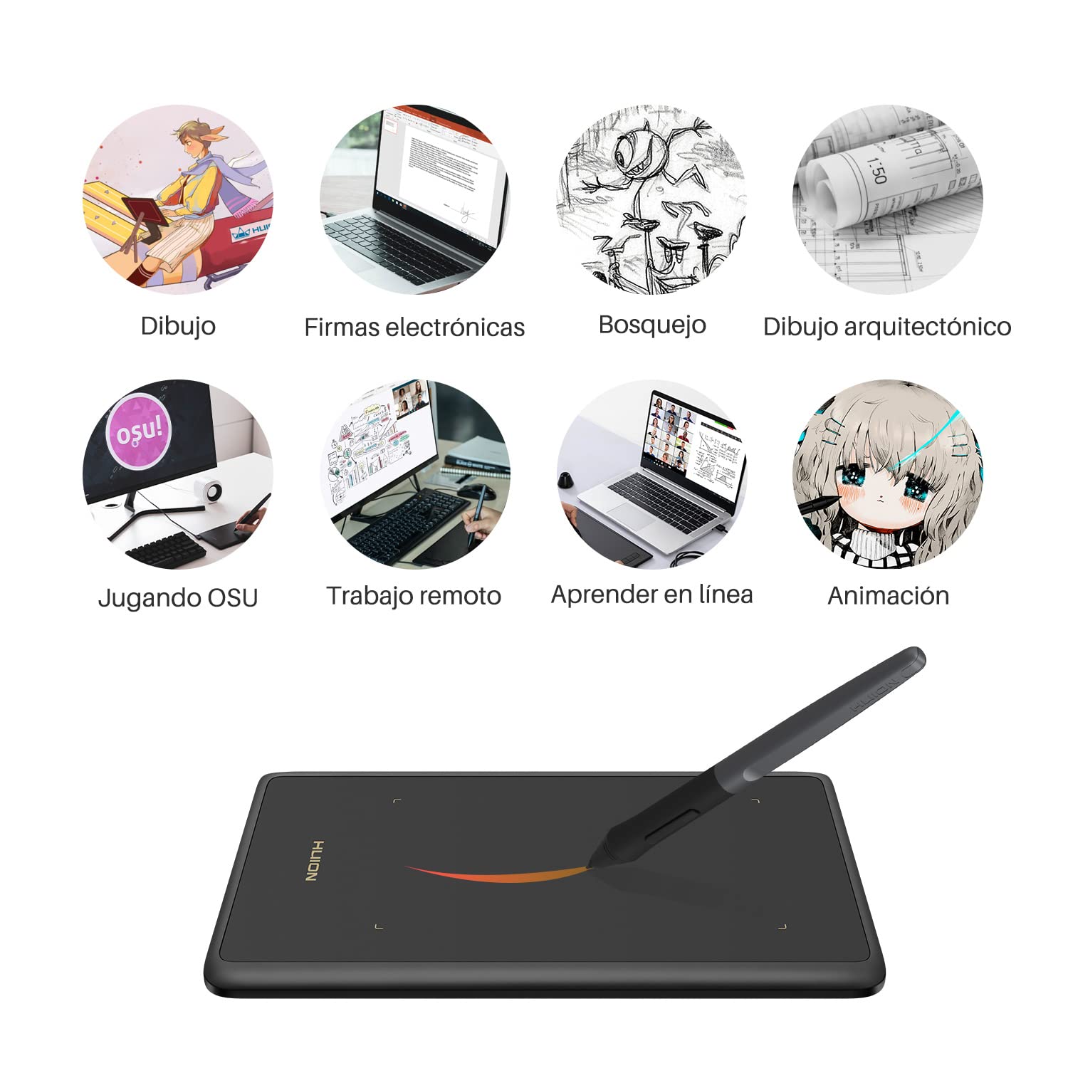 HUION Inspiroy H420X OSU Tabletas Gráficas, Lápiz óptico sin Batería de 8192 Niveles,Tableta de Dibujo de 4.17x2.6 Pulgadas Compatible con Windows/Mac/Android para Enseñanza en Línea