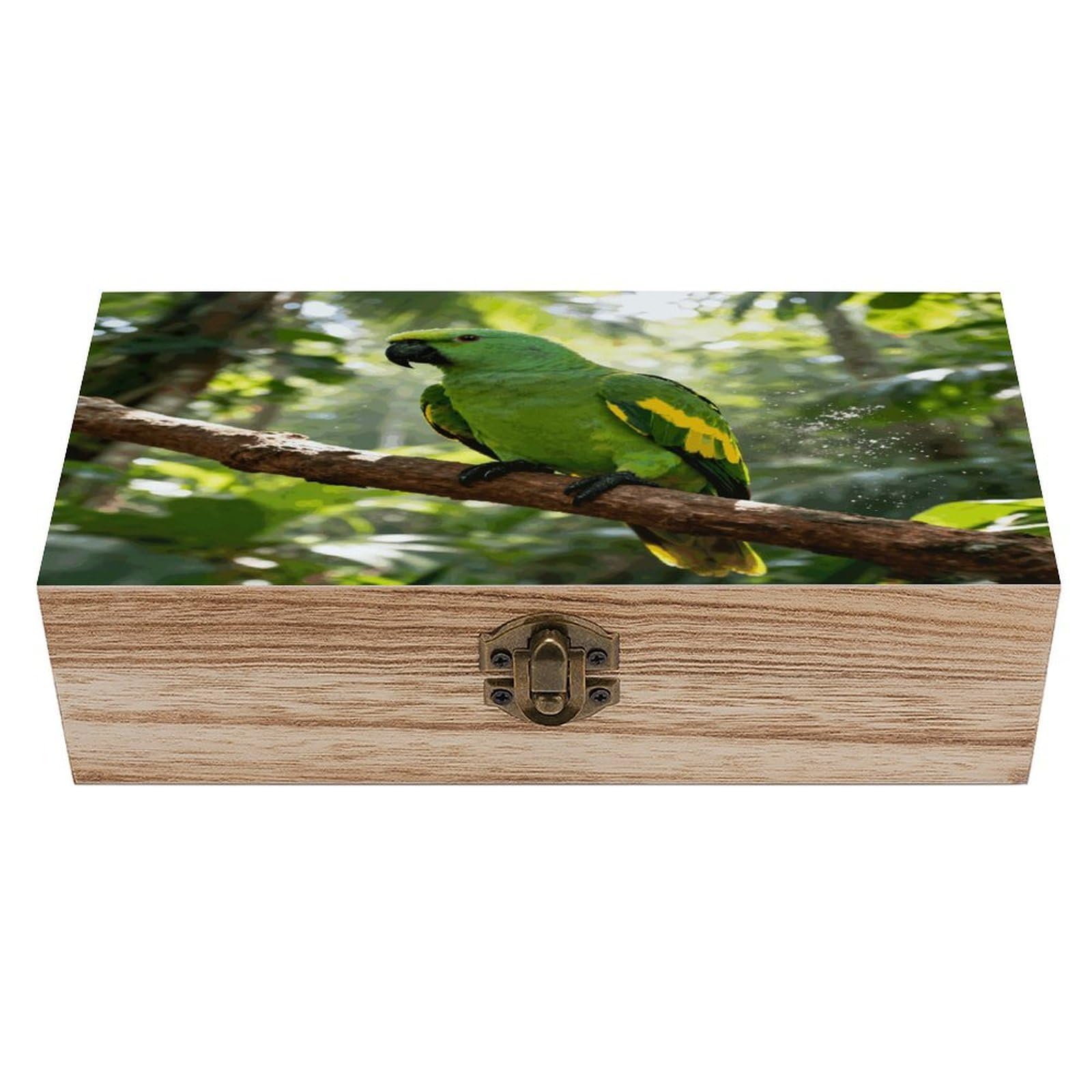 VstaDank Rainforest Green Parrot Wooden Storage Box with Hinged Lid Natural Wooden Box Beautifully Keepsake Boxes Vintage Wood Boxes Jewelry Organizer Trinket Storage Chest Unique Gift
