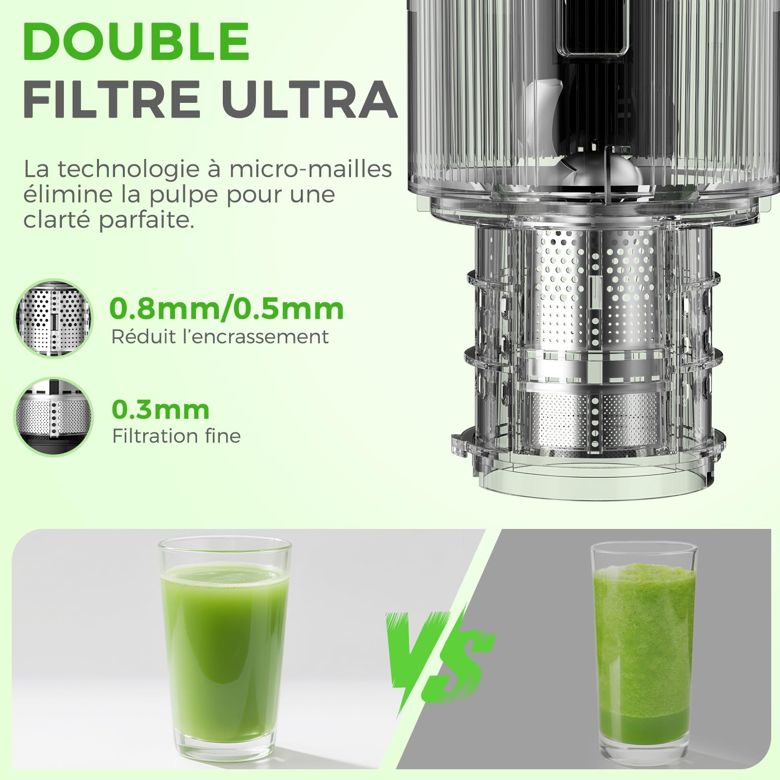 YASHE Extracteur de Jus à Froid, Slow Juicer 127 mm, 50 Tr/Min, Sans BPA, Noir