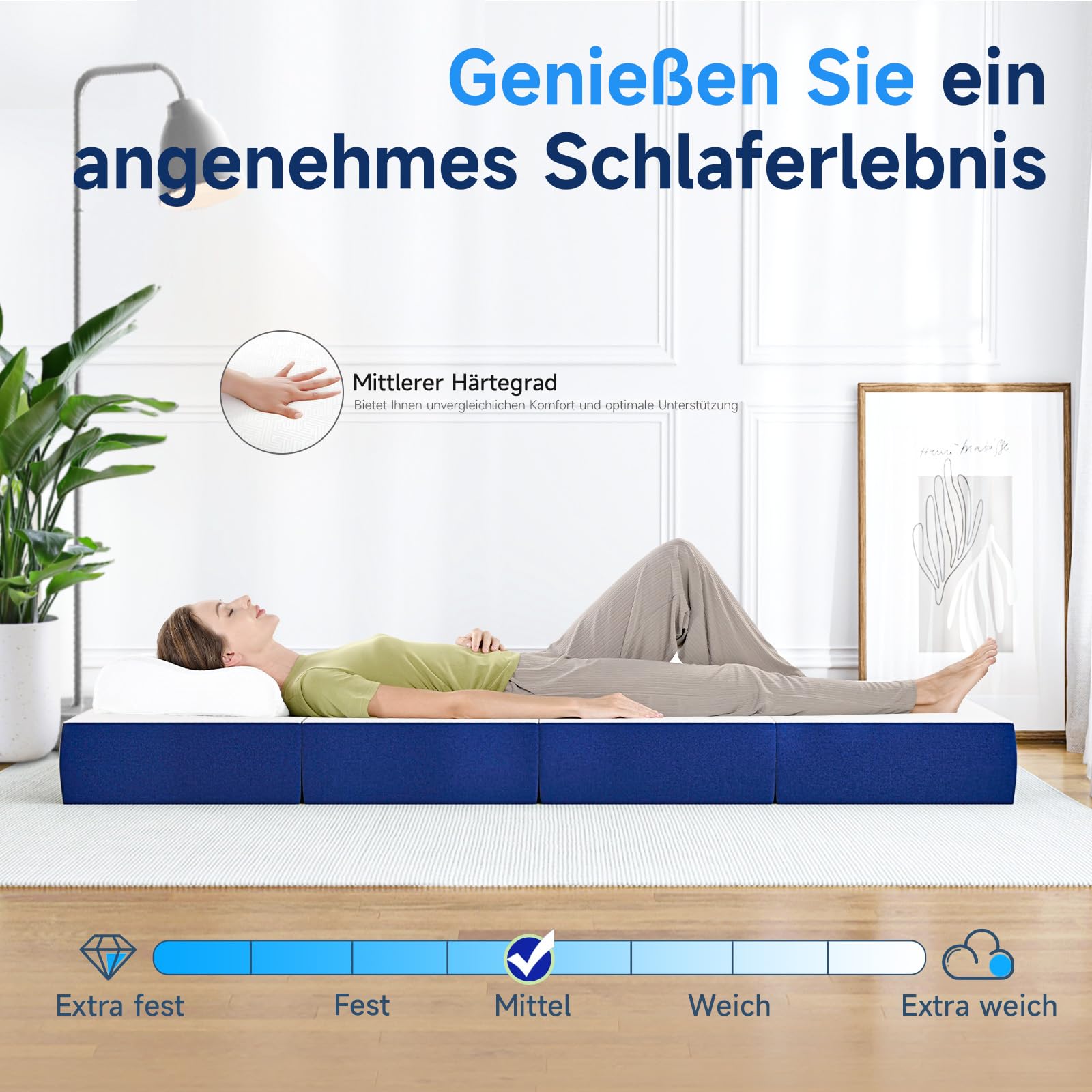 Klappmatratze 80x195cm, Höhe10 cm, 4-teilige Faltmatratze | Gästematratze Klappbar, Matratze Auto Kofferraum, H3 Härtegrad, Komfortschaumkern, Klappbett Waschbar für Reisen und Camping
