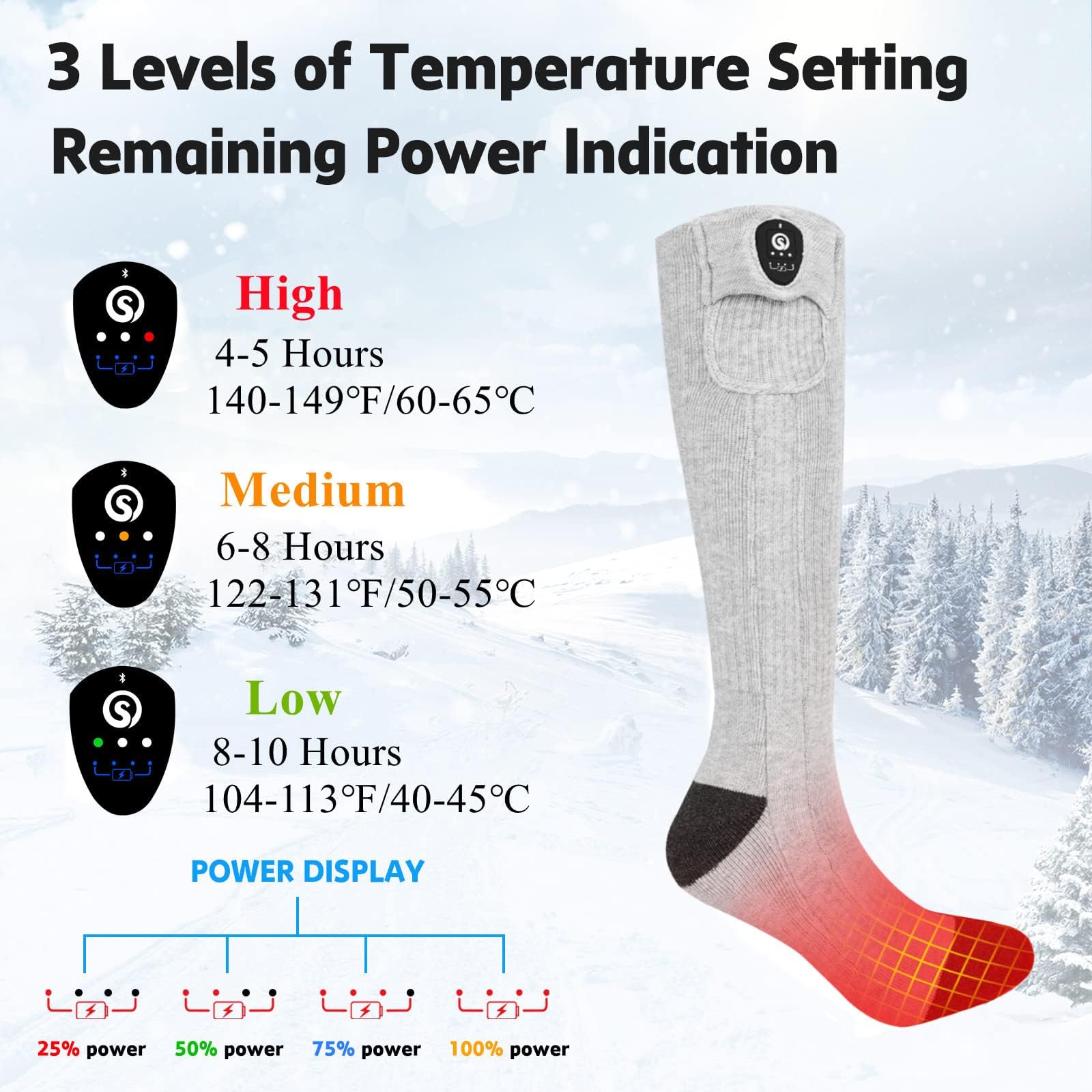 BARCHI HEAT Heated-Socken für Männer und Frauen,mit App-Steuerung,wiederaufladbare,beheizte Socken,waschbar,geeignet für Winterarbeit,Skifahren,Radfahren,Wandern