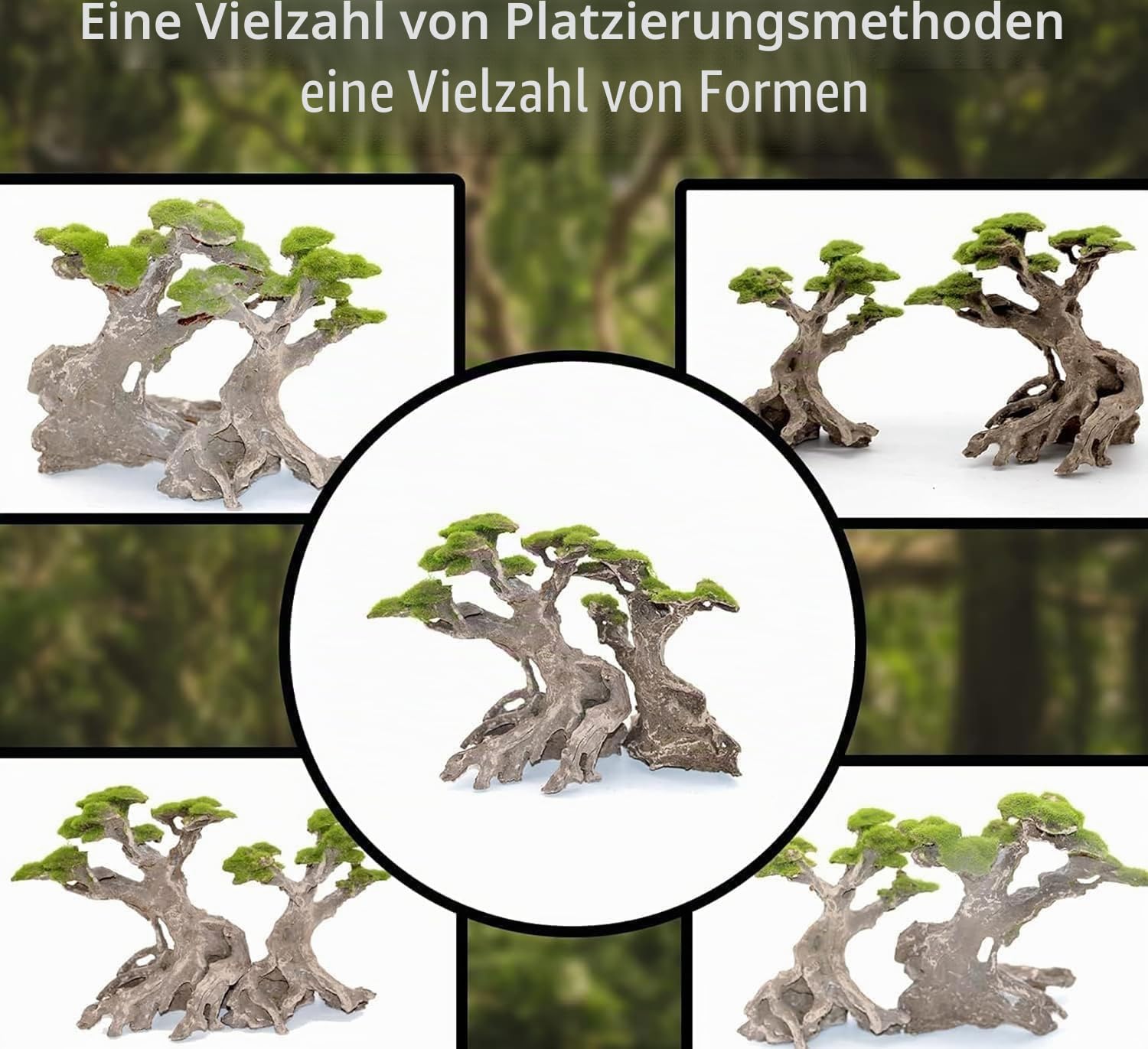 Novelsite Aquarium-Dekoration, Bonsai-Bäume mit künstlichem Moos, Aquariumsteine, aus Sandstein, 17,8 x 27,9 cm