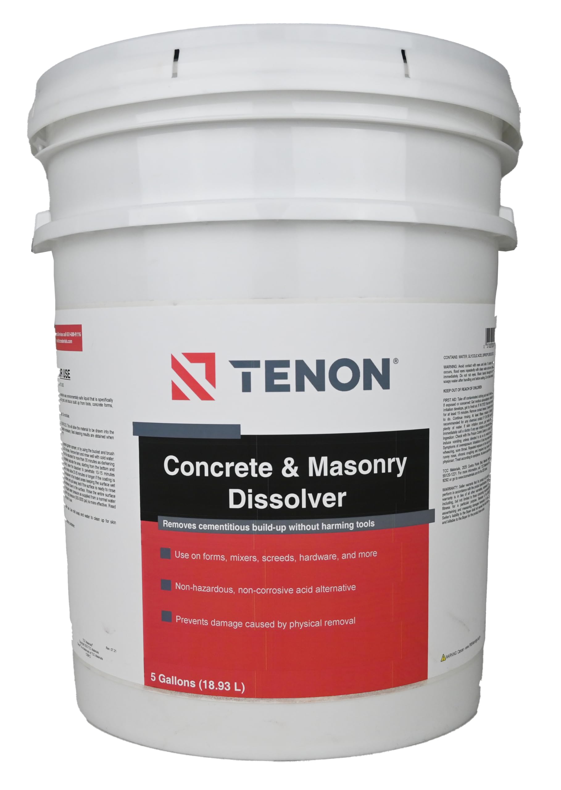 Tenon Concrete & Masonry Dissolver - Remove Concrete, Cement, Mortar, Grout, Stucco, and Masonry from Tools, Mixers, Wood, Plastic, and Aluminum, Ready-to-Use (5 Gallon, 1)