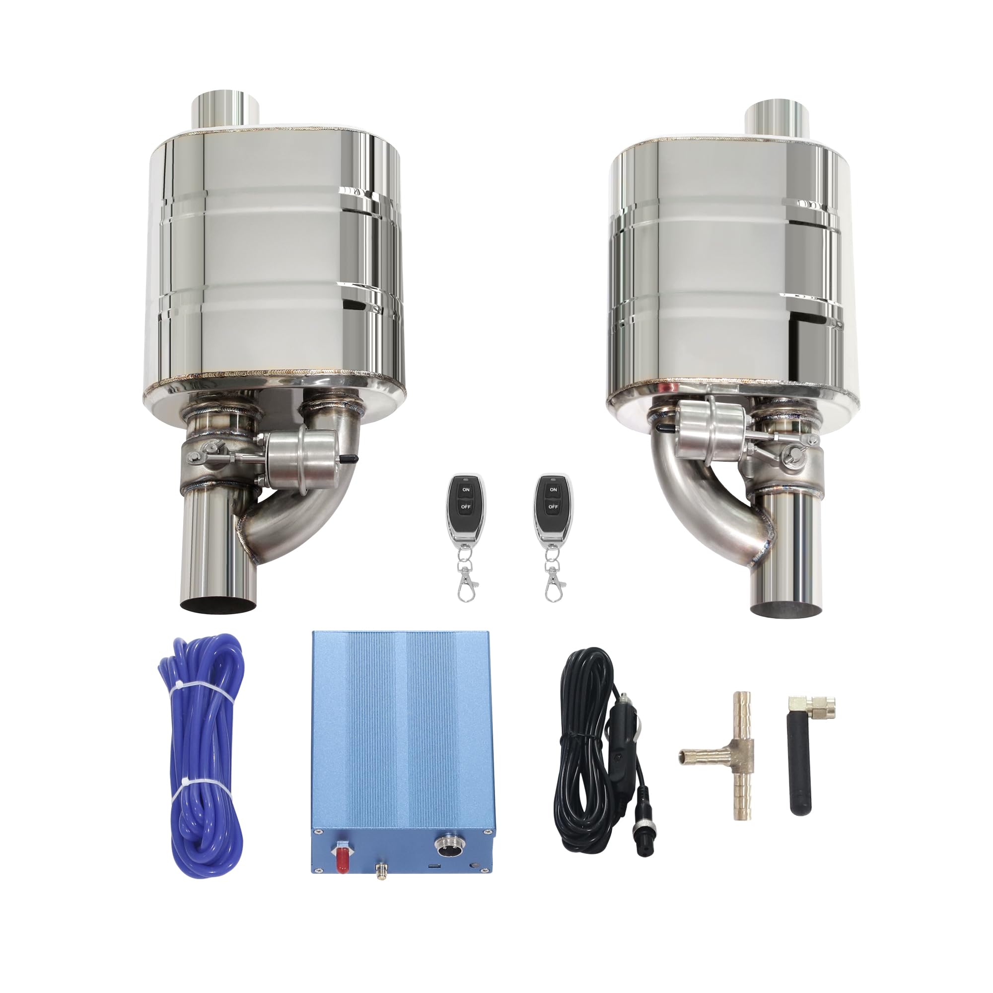 Valved Muffler Kit, Perfommance Exhaust Muffler Normally Closed Vacuum Valve Cutout Single Inlet Single Outlet Remote Control (63mm/2.5in muffler kit)