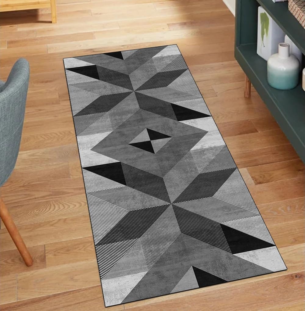 Tapis de couloir noir 110x220 cm antidérapant et lavable