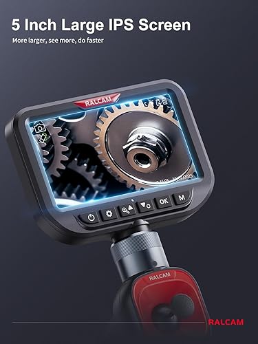 Miniatura 3 de Ralcam 360 Boroscopio Articulado de Doble Lente de 5 Pulgadas, Cámara de Endoscopio Industrial con Luz y Joystick de 4 Vías, Cámara de Inspección