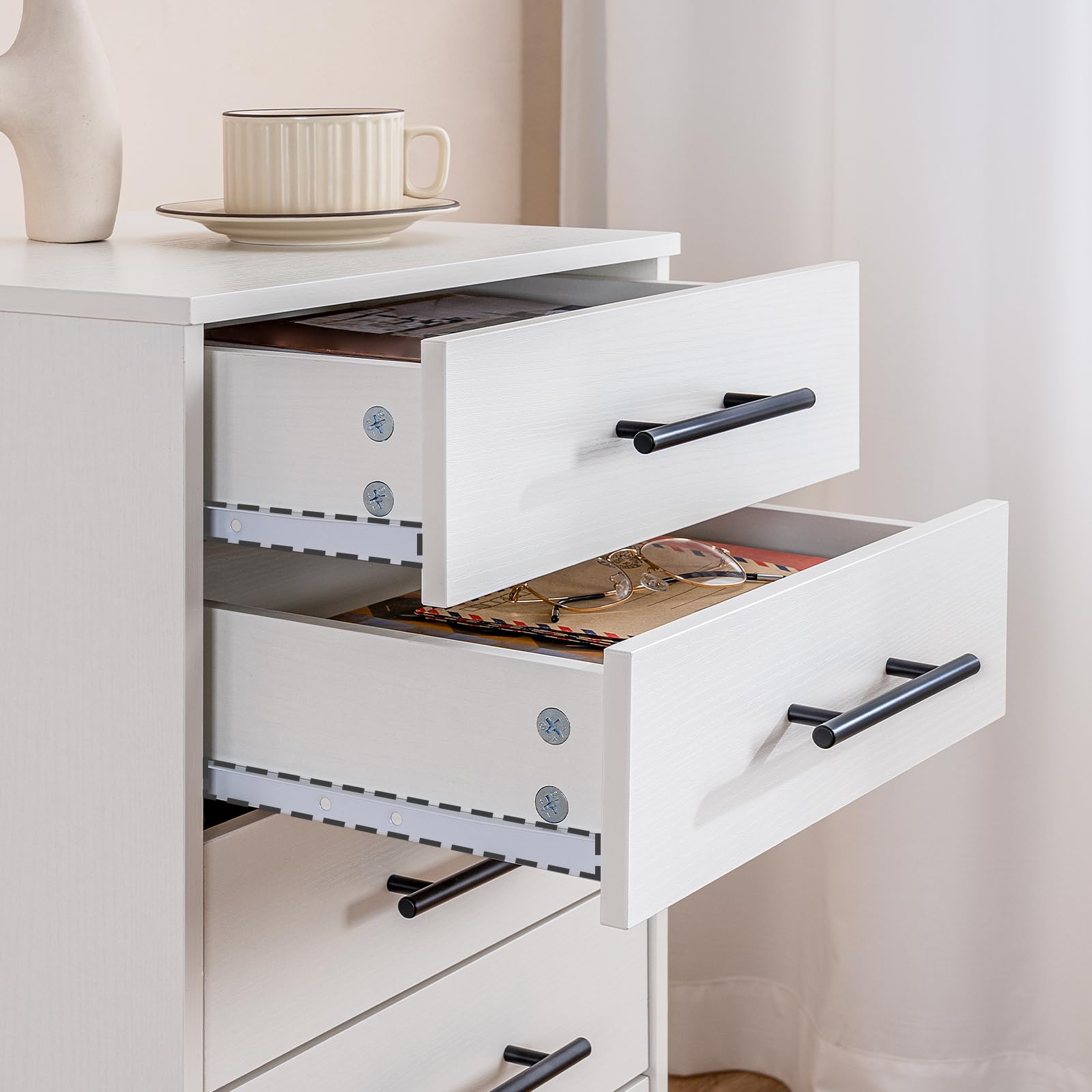 HOOBRO Cajonera con 7 Cajones, Archivador, Archivador de Madera, Armario de Oficina con Cajones, Armario de Almacenamiento, para Oficina en Casa, Montaje Sencillo, Blanco EWT07WJ01