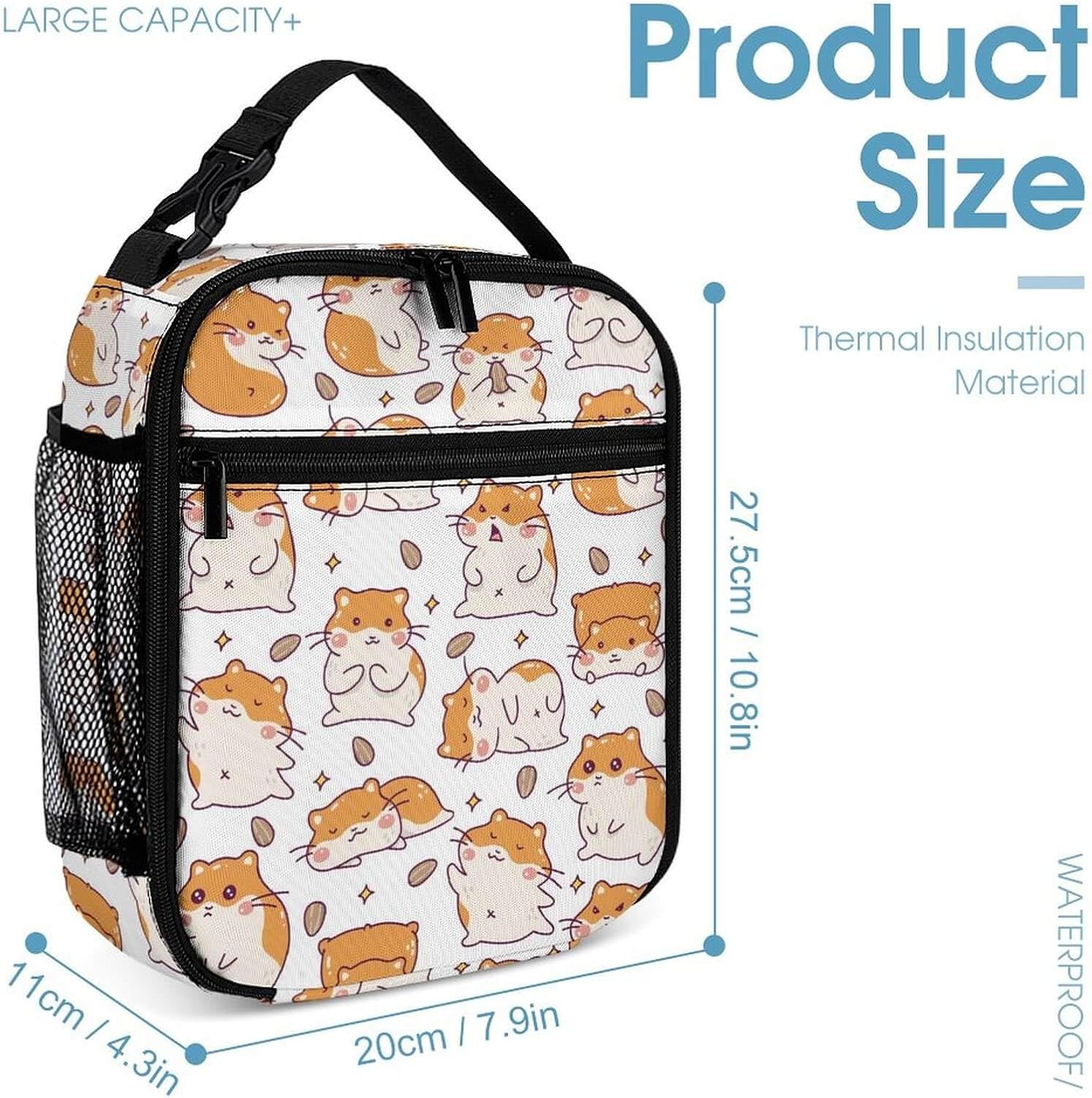 Hamster Backpack with Lunch Box & Pencil Case for Kids Girls Boys School, 16 Inch Cute Hamsters Bookbag, School Backpack for Students Children, Lightweight, Large Capacity - Image 4