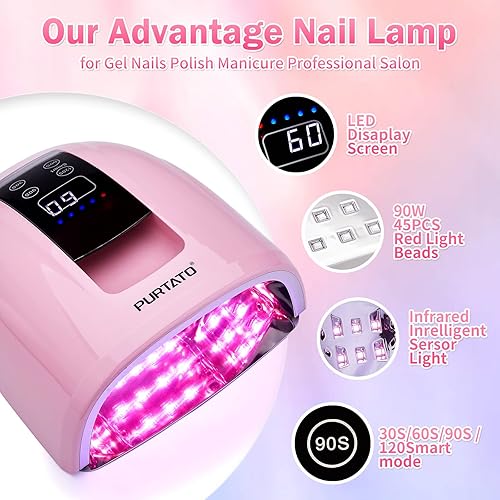 Miniatura 4 de Purtato Luz UV inalámbrica profesional recargable de 90 W UV LED portátil para máquina de lámpara de uñas con parte inferior de acero inoxidable