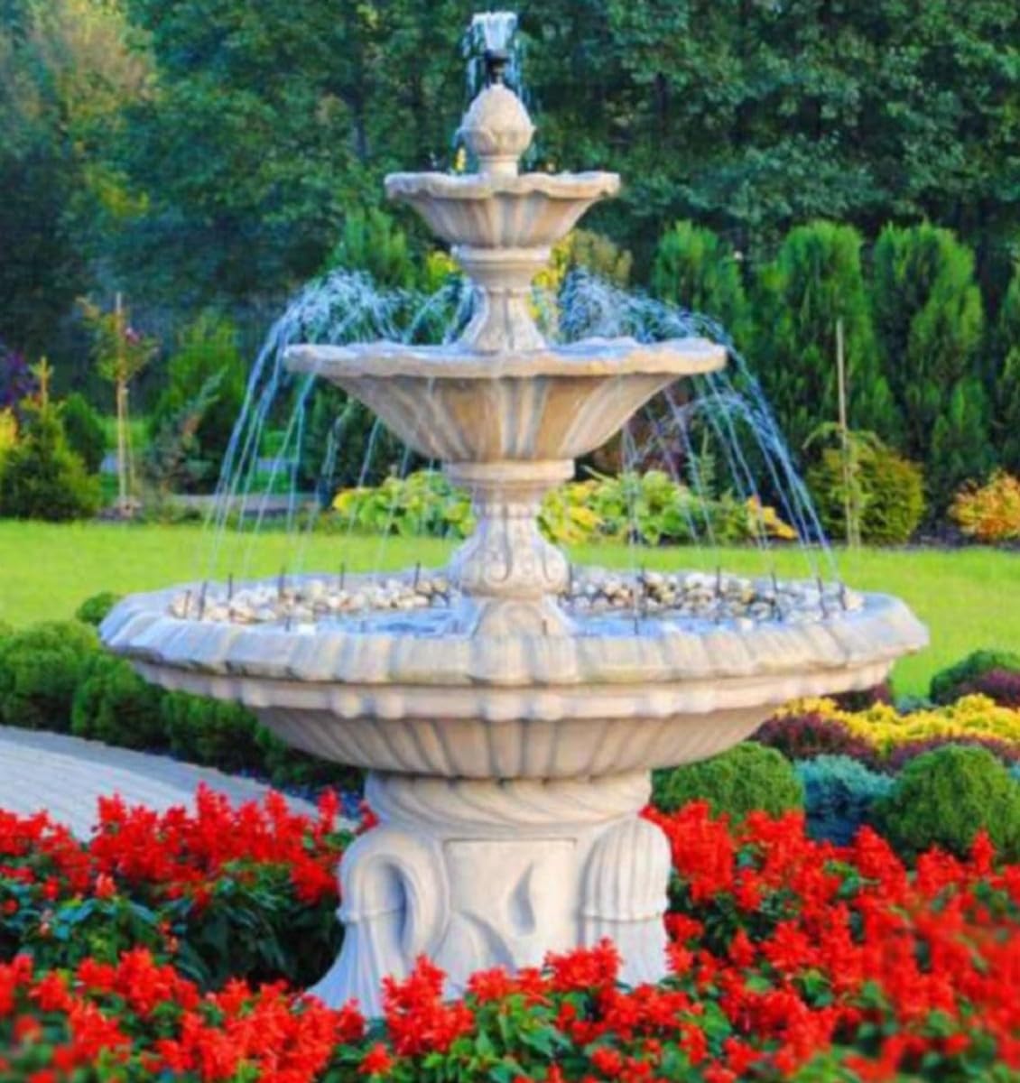 Casa Padrino Fontana Art Nouveau Bianco Ø 155 x H. 180 cm - Magnifica Fontana da giardino - Fontana di decorazione del giardino - Accessori per la decorazione del giardino barocco & Art Nouveau