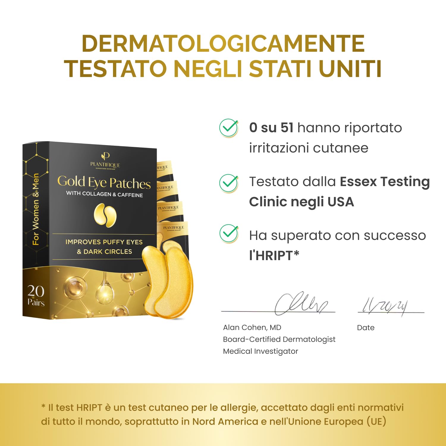 PLANTIFIQUE Patch Occhi Antirughe Donne e Uomini | Maschera Occhiaie e Borse | Skin Care Kit Viso Crema Contorno Occhi Idratante | 20 Paia di Cerotti