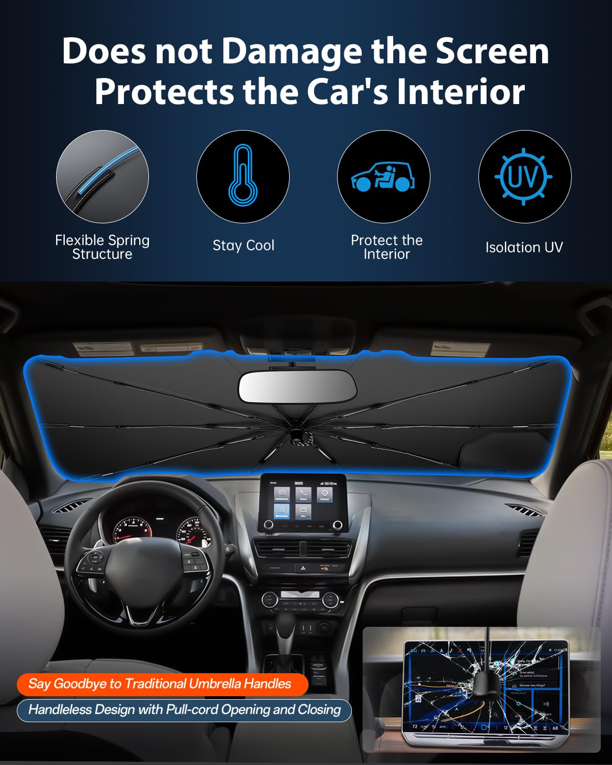 Ruiya 2026 Upgrade Parasol Coche Delantero Compatible con Mitsubishi Eclipse Cross 2018-2026, Paraguas Plegable Aislamiento Térmico, Protección UV, Accesorios para Parabrisas