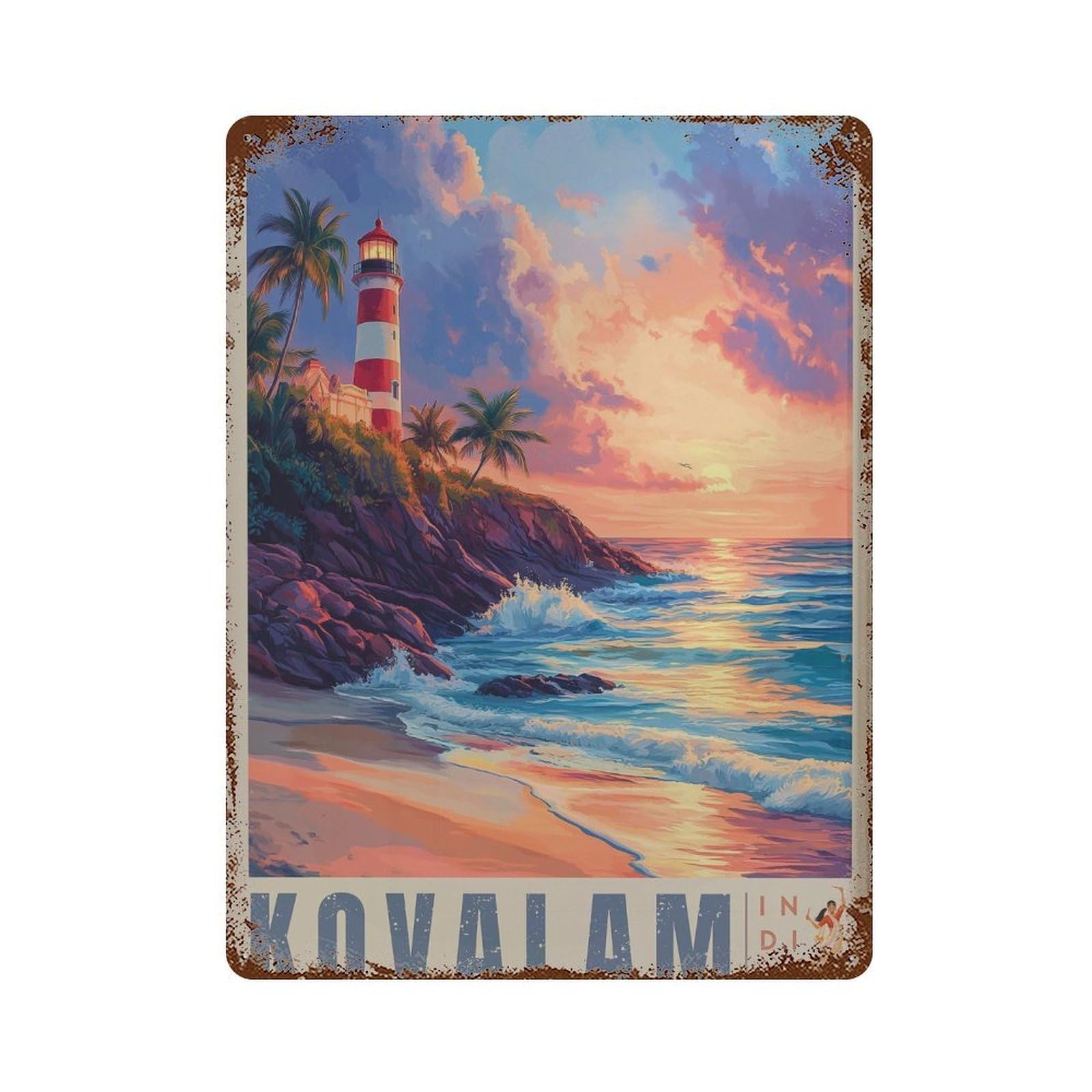 xiaoxiaoshen Kovalam Lighthouse Wall Decor Art Metal Tin Poster Modern Home Decor Art Home Bar Shop Decorations Vintage Sign 40x30cm